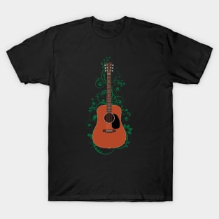 Mahogany Dreadnought Acoustic Guitar Flowering Vines T-Shirt